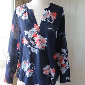 The Joie Long Sleeve Blue Floral Silk Blouse Small